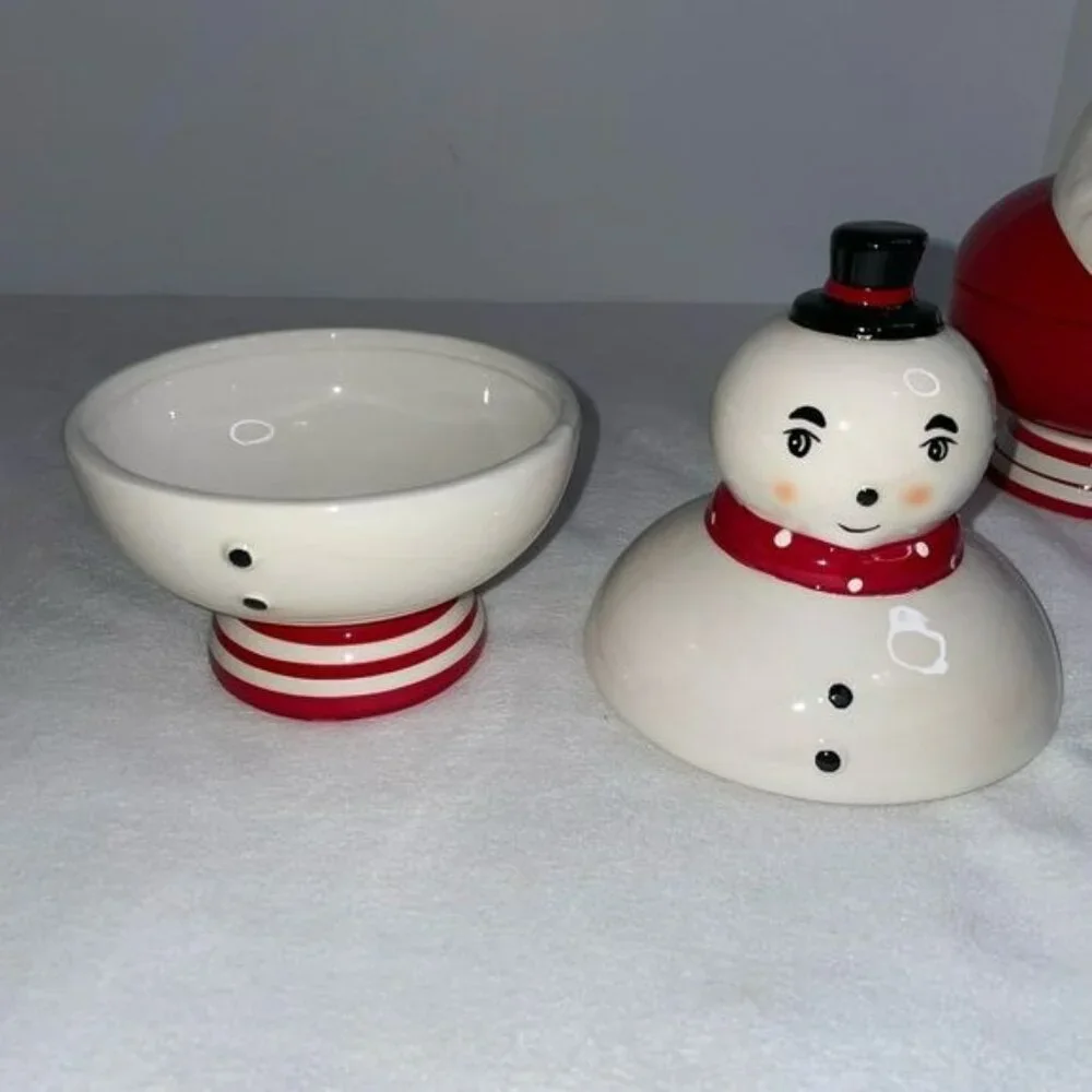 Johanna Parker Santa & Snowman Ceramic Salt & Pepper Shakers & Candy Dishes